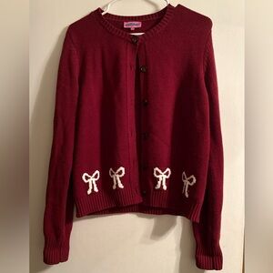 Edikted Maroon Button Up Cardigan with Bows.
